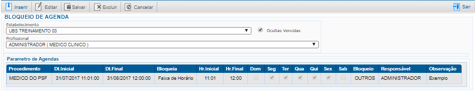 Bloqueio Agenda